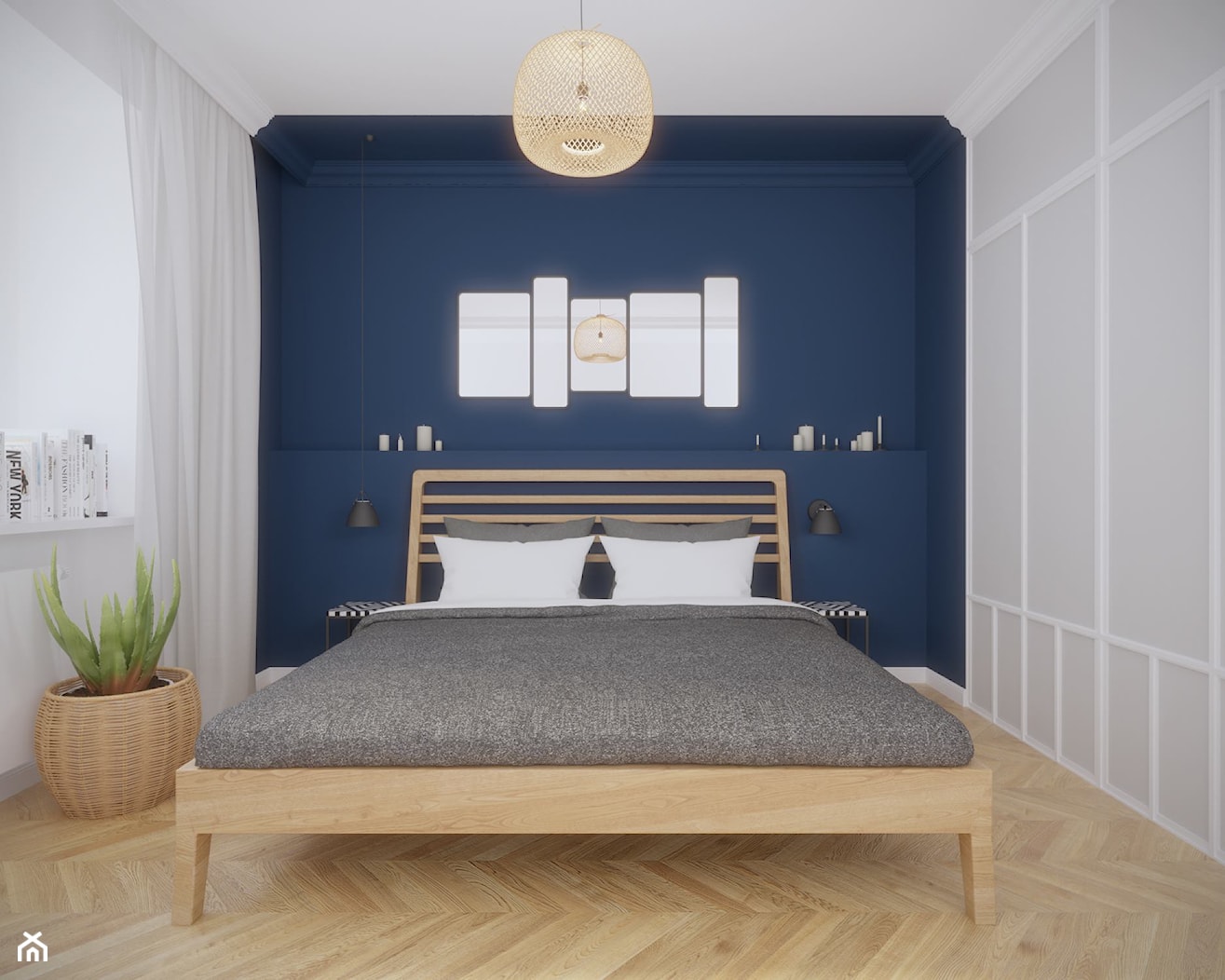 Mokotów - 55 m.² - Średnia biała niebieska sypialnia, styl skandynawski - zdjęcie od Studio Monocco - Homebook