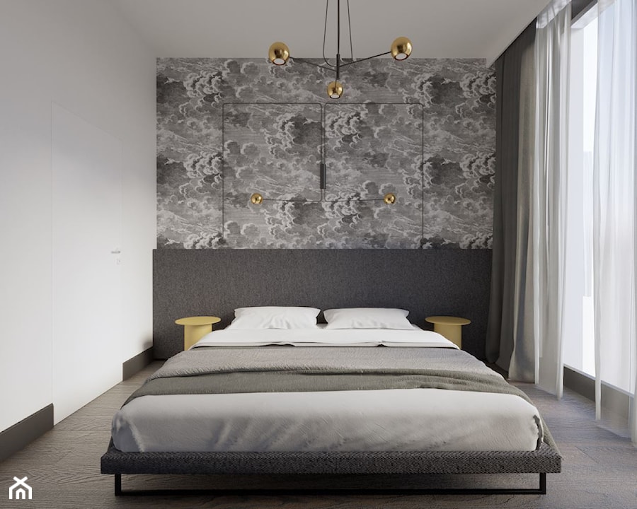 Powiśle - 60m.² - Mała biała czarna sypialnia, styl industrialny - zdjęcie od Studio Monocco