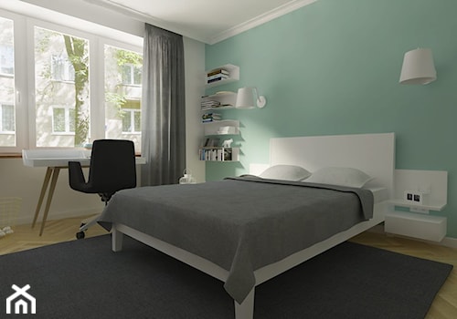 Mokotów - 64m² - Średnia biała zielona z biurkiem sypialnia, styl skandynawski - zdjęcie od Studio Monocco