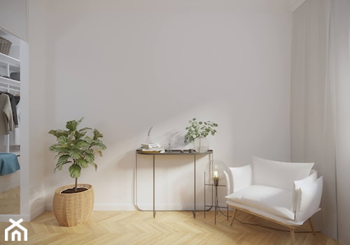 Mokotów - 55 m.² - Średnia biała sypialnia z garderobą, styl skandynawski - zdjęcie od Studio Monocco