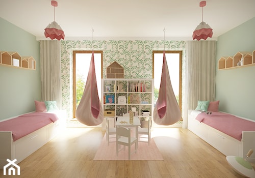 Bemowo - 90 m² - Średni miętowy pokój dziecka dla dziecka dla dziewczynki dla rodzeństwa, styl skandynawski - zdjęcie od Studio Monocco