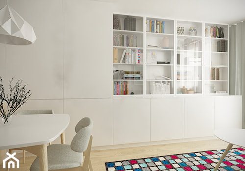 Służew - 38m² - Średni salon z bibiloteczką, styl skandynawski - zdjęcie od Studio Monocco