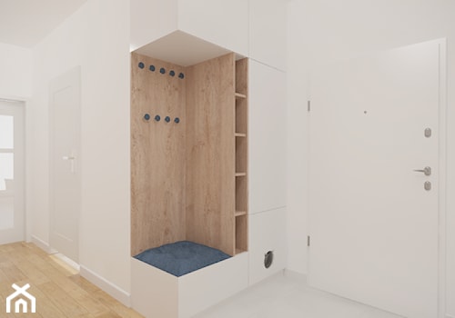 Bemowo - 90 m² - Średni z wieszakiem biały hol / przedpokój, styl minimalistyczny - zdjęcie od Studio Monocco