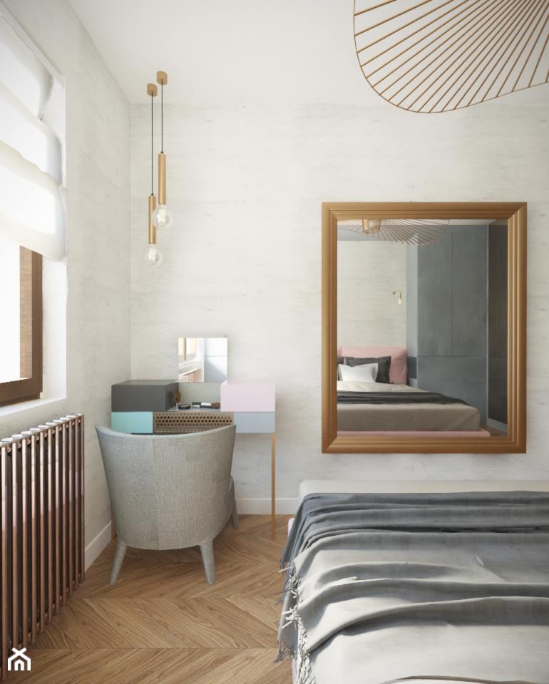 Mokotów - 60 m.² - Mała biała sypialnia, styl industrialny - zdjęcie od Studio Monocco
