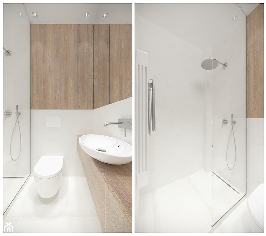 Wilanów - 140 m² - Mała na poddaszu bez okna łazienka, styl minimalistyczny - zdjęcie od Studio Monocco
