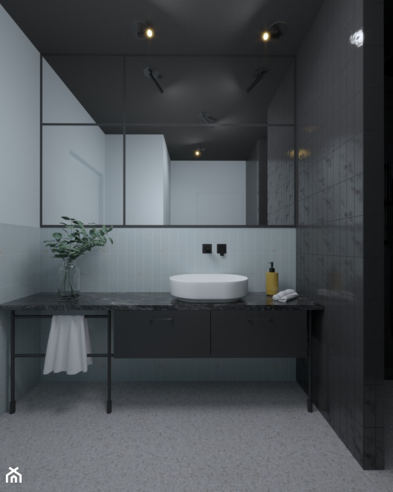 Powiśle - 60m.² - Mała bez okna z lustrem z punktowym oświetleniem łazienka, styl industrialny - zdjęcie od Studio Monocco
