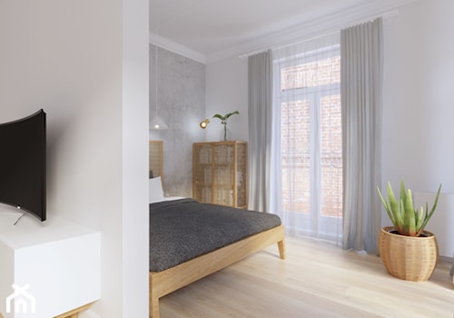Praga Północ - 40m.² - Mała biała szara sypialnia, styl skandynawski - zdjęcie od Studio Monocco