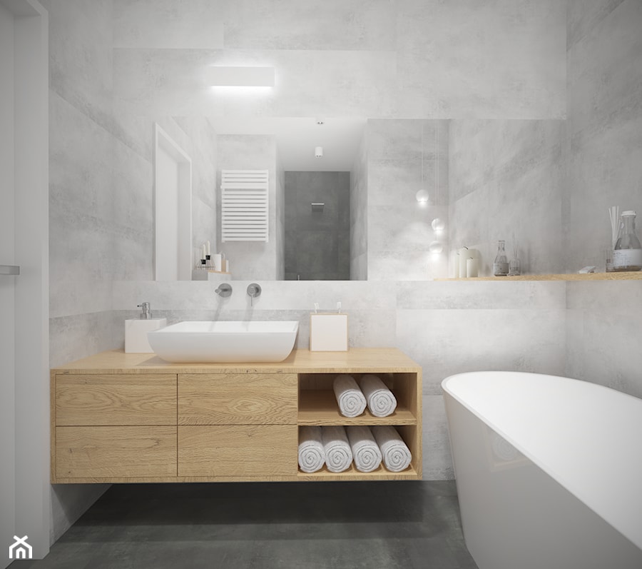 Sadyba - 65m2. - Średnia bez okna łazienka, styl minimalistyczny - zdjęcie od Studio Monocco