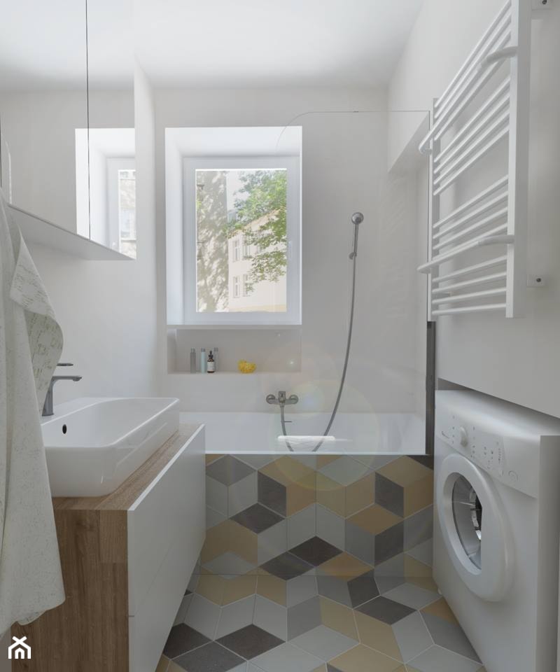 Mokotów - 64m² - Średnia łazienka z oknem, styl skandynawski - zdjęcie od Studio Monocco