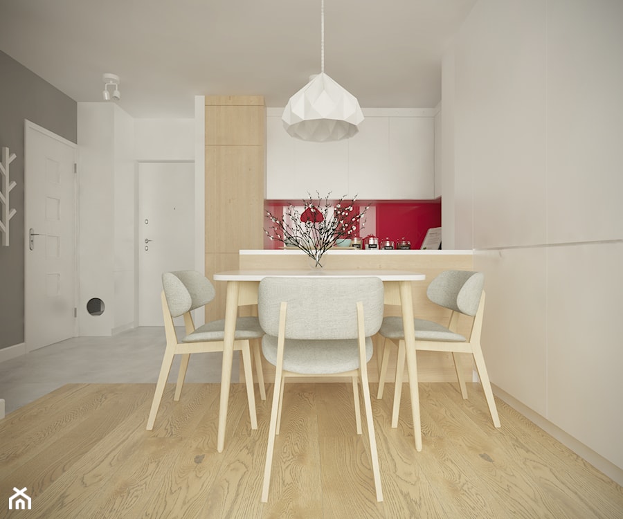 Służew - 38m² - Mała biała jadalnia w salonie, styl skandynawski - zdjęcie od Studio Monocco