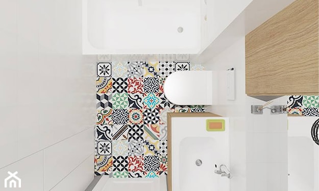 płytki patchworkowe na podłodze w łazience
