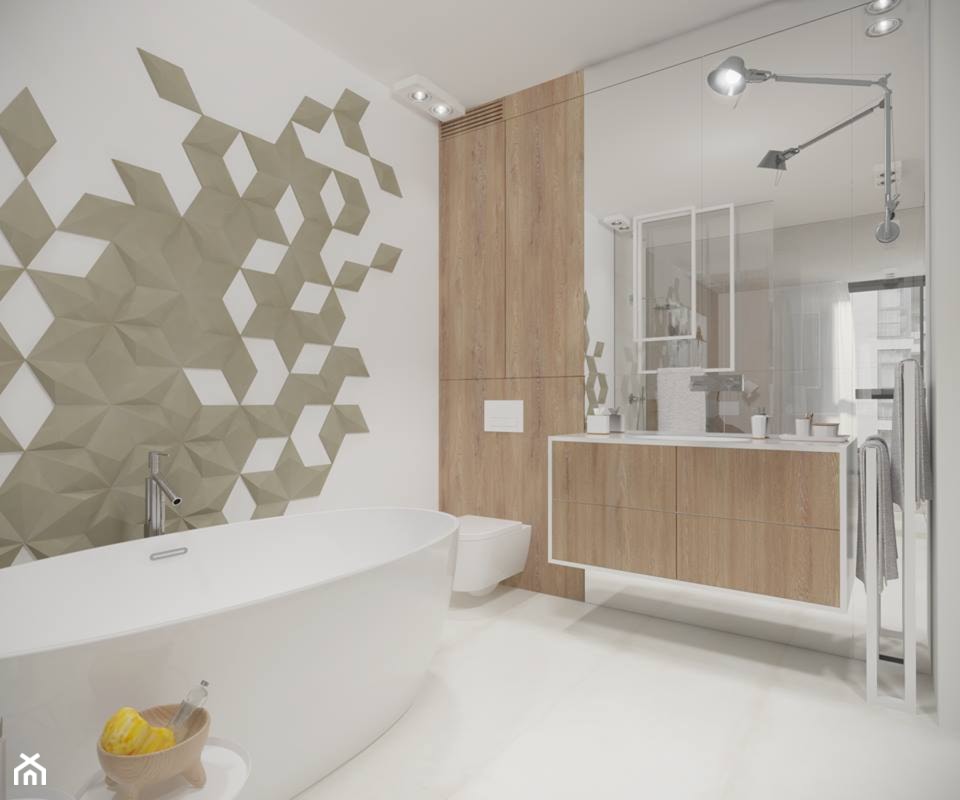 Wilanów - 140 m² - Średnia na poddaszu łazienka z oknem, styl minimalistyczny - zdjęcie od Studio Monocco - Homebook