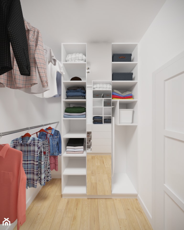 Bemowo - 90 m² - Średnia otwarta garderoba przy sypialni, styl minimalistyczny - zdjęcie od Studio Monocco