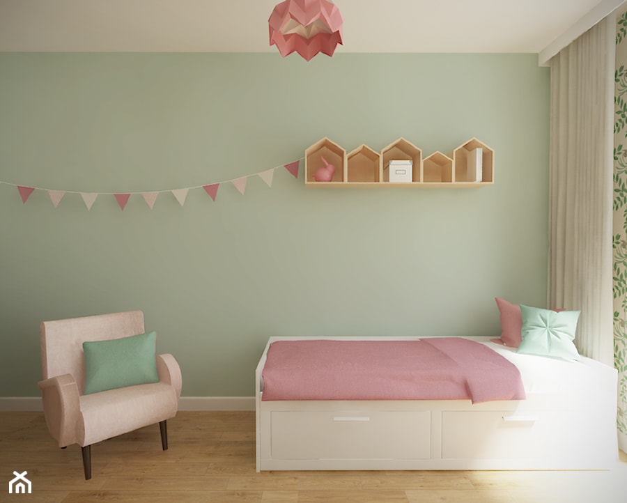 Bemowo - 90 m² - Średni zielony pokój dziecka dla dziecka dla dziewczynki, styl skandynawski - zdjęcie od Studio Monocco