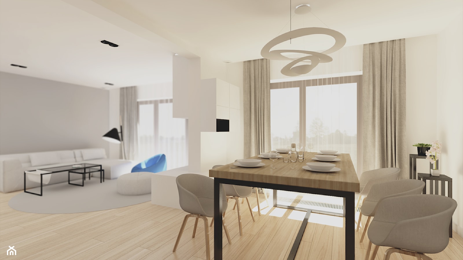 Kobyłka - 240m2. - Duża szara jadalnia jako osobne pomieszczenie, styl minimalistyczny - zdjęcie od Studio Monocco - Homebook