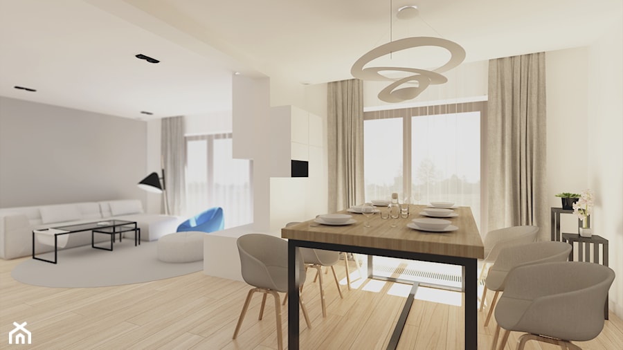 Kobyłka - 240m2. - Duża szara jadalnia jako osobne pomieszczenie, styl minimalistyczny - zdjęcie od Studio Monocco