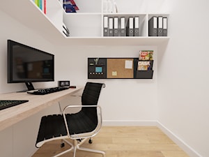 Bemowo - 90 m² - Małe w osobnym pomieszczeniu z zabudowanym biurkiem białe biuro, styl nowoczesny - zdjęcie od Studio Monocco