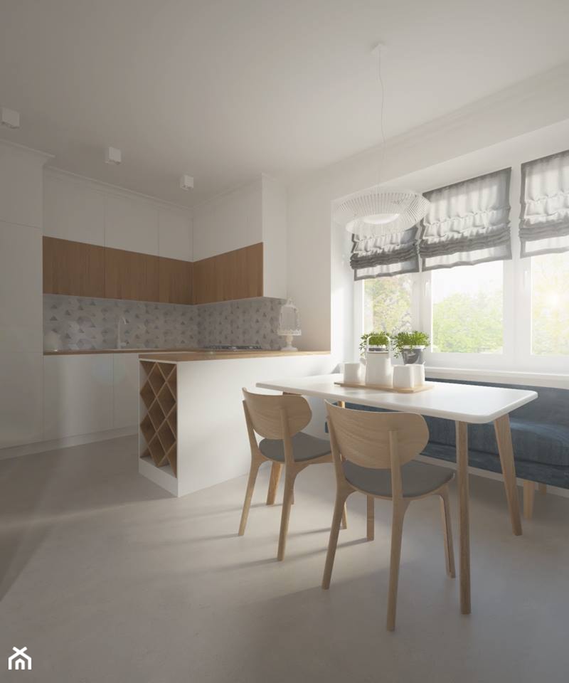 Mokotów - 64m² - Średnia biała jadalnia w salonie, styl skandynawski - zdjęcie od Studio Monocco