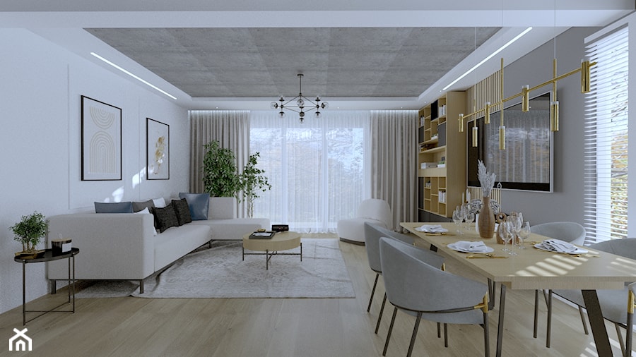 Projekt domu jednorodzinnego pod Warszawą - Salon, styl nowoczesny - zdjęcie od Studio Decorativa Design