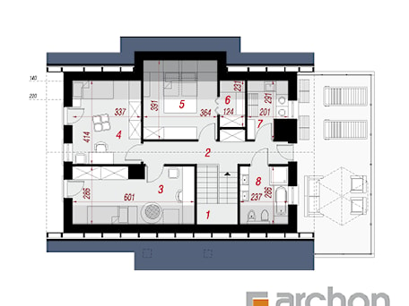 Aranżacje wnętrz - Salon: Dom w hostach - Poddasze (Rzut) - ARCHON+ Biuro Projektów. Przeglądaj, dodawaj i zapisuj najlepsze zdjęcia, pomysły i inspiracje designerskie. W bazie mamy już prawie milion fotografii!