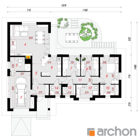 Dom w bonsai - Parter (Rzut) - zdjęcie od ARCHON+ Biuro Projektów