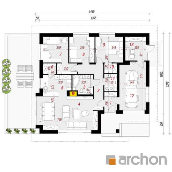 Dom w lilakach 2 - Parter (Rzut) - zdjęcie od ARCHON+ Biuro Projektów