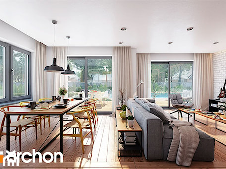 Aranżacje wnętrz - Salon: Dom w hostach - Strefa dzienna - ARCHON+ Biuro Projektów. Przeglądaj, dodawaj i zapisuj najlepsze zdjęcia, pomysły i inspiracje designerskie. W bazie mamy już prawie milion fotografii!