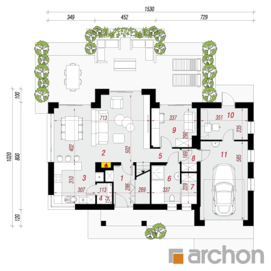 Dom w hostach - Parter (Rzut) - zdjęcie od ARCHON+ Biuro Projektów