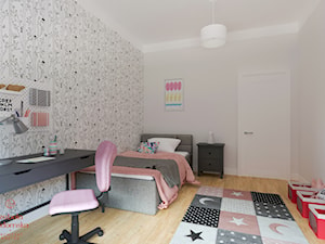 DOM W STYLU HAMPTON - Średni szary pokój dziecka dla dziecka dla nastolatka dla dziewczynki, styl skandynawski - zdjęcie od Izabela Widomska Wnętrza