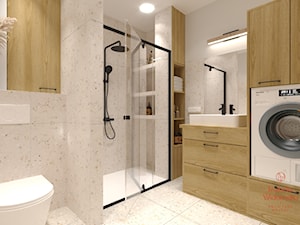 MIESZKANIE HYGGE Z MIEJSCEM DO PRACY - Średnia bez okna z pralką / suszarką łazienka, styl minimalistyczny - zdjęcie od Izabela Widomska Wnętrza