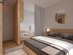 MIESZKANIE HYGGE Z MIEJSCEM DO PRACY - Średnia biała brązowa z biurkiem sypialnia, styl nowoczesny - zdjęcie od Izabela Widomska Wnętrza