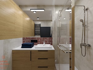 KAWALERKA PANA MARCINA - Mała bez okna z lustrem z punktowym oświetleniem łazienka, styl industrialny - zdjęcie od Izabela Widomska Wnętrza
