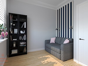 DOM W STYLU HAMPTON - Średnie w osobnym pomieszczeniu z sofą białe niebieskie biuro, styl nowoczesny - zdjęcie od Izabela Widomska Wnętrza