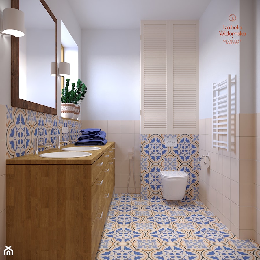 łazienka z płytkami w stylu portugalskim - zdjęcie od Izabela Widomska Wnętrza