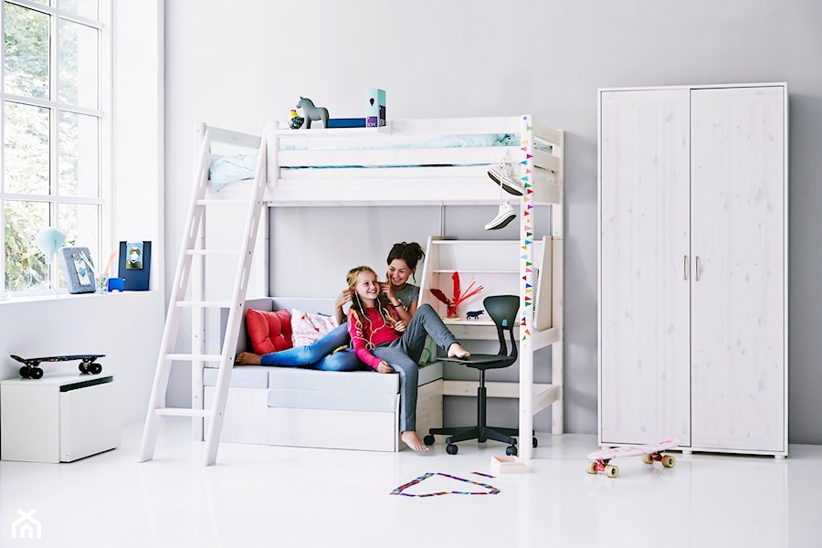 Pokój dla nastolatka - Średni biały pokój dziecka dla nastolatka dla rodzeństwa, styl skandynawski - zdjęcie od Flexa