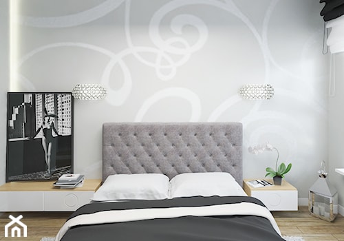 APARTAMENT 130M² – WILANÓW - Średnia biała szara sypialnia, styl glamour - zdjęcie od Devangari Design
