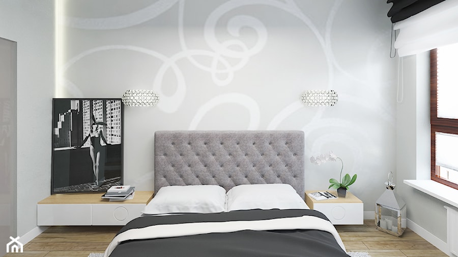 APARTAMENT 130M² – WILANÓW - Średnia biała szara sypialnia, styl glamour - zdjęcie od Devangari Design