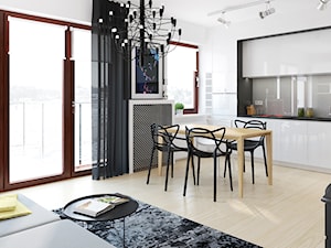 KAWALERKA 35M² – KRAKÓW - Mała otwarta z salonem szara z zabudowaną lodówką kuchnia jednorzędowa, styl nowoczesny - zdjęcie od Devangari Design