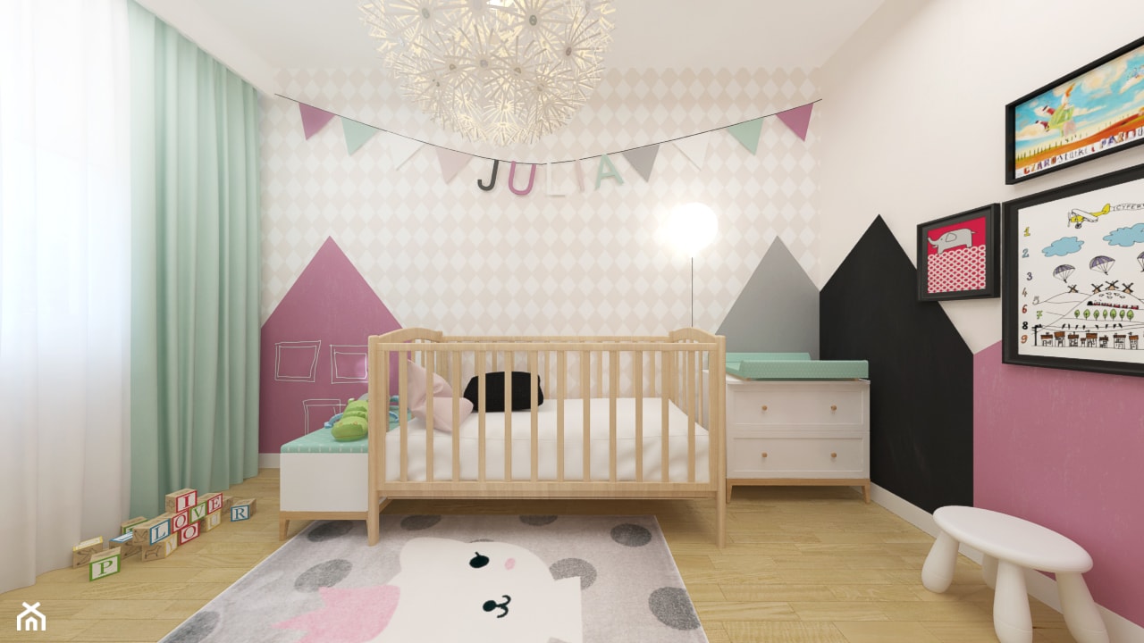 DOM 73M² – LUBOŃ K.POZNANIA - Średni beżowy biały czarny różowy szary pokój dziecka dla niemowlaka dla dziewczynki, styl skandynawski - zdjęcie od Devangari Design - Homebook