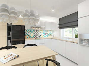 DOM 73M² – LUBOŃ K.POZNANIA - Duża otwarta z salonem z zabudowaną lodówką kuchnia w kształcie litery l, styl skandynawski - zdjęcie od Devangari Design
