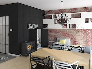 KAWALERKA 35M² – KRAKÓW - Mały czarny szary salon z jadalnią, styl industrialny - zdjęcie od Devangari Design