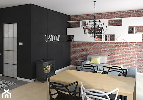 KAWALERKA 35M² – KRAKÓW - Mały czarny szary salon z jadalnią, styl nowoczesny - zdjęcie od Devangari Design