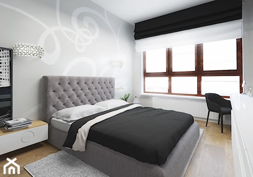 APARTAMENT 130M² – WILANÓW - Duża biała szara sypialnia, styl glamour - zdjęcie od Devangari Design