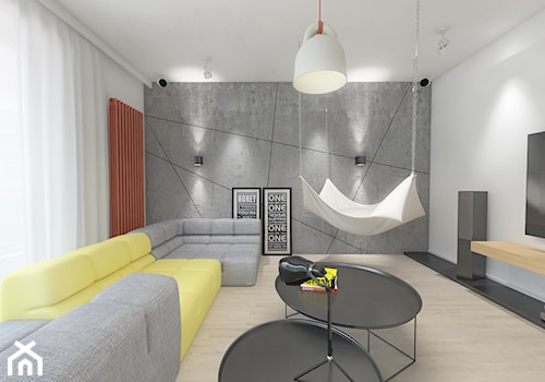 Wizualizacje | Mieszkanie 100m² Wilanów - Średni biały salon, styl industrialny - zdjęcie od Devangari Design