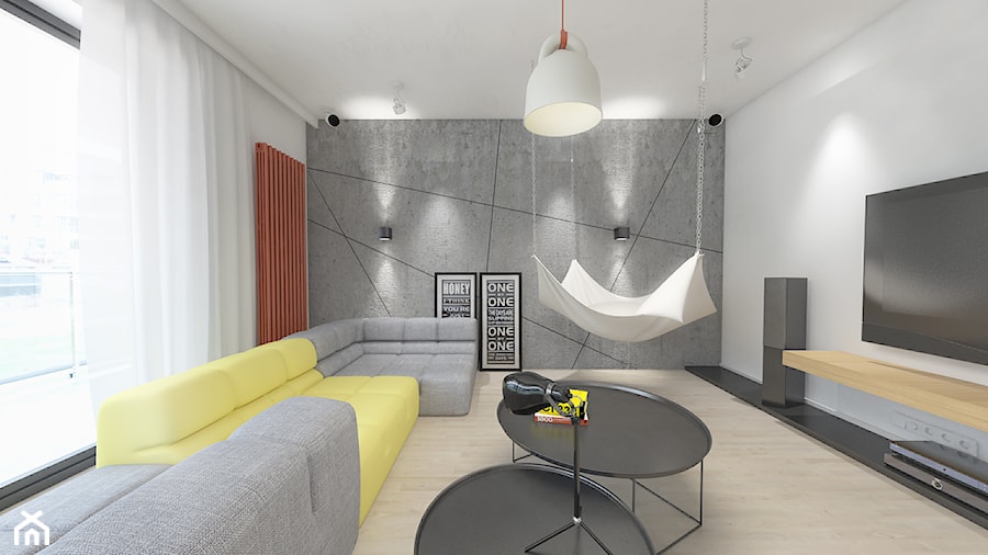 Wizualizacje | Mieszkanie 100m² Wilanów - Średni biały salon, styl industrialny - zdjęcie od Devangari Design