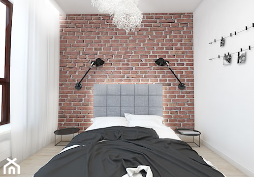 Wizualizacje | Mieszkanie 100m² Wilanów - Mała biała sypialnia, styl industrialny - zdjęcie od Devangari Design