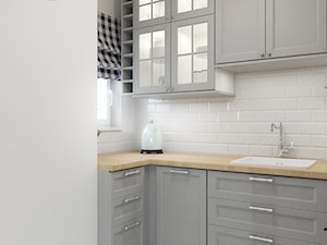 KAWALERKA 32M² – KAMIONEK - Średnia biała z nablatowym zlewozmywakiem kuchnia w kształcie litery l, styl rustykalny - zdjęcie od Devangari Design