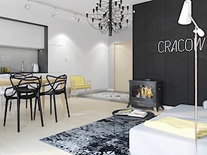 KAWALERKA 35M² – KRAKÓW - Średni biały szary salon z kuchnią z jadalnią, styl nowoczesny - zdjęcie od Devangari Design