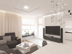 Mieszkanie 70m² Praga Płd - Średni biały salon z kuchnią, styl nowoczesny - zdjęcie od Devangari Design