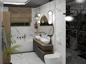 Wizualizacje wnętrz - Średnia z lustrem z punktowym oświetleniem łazienka z oknem, styl nowoczesny - zdjęcie od 3D Interior Studio Projektowania Wnętrz